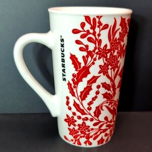 Starbucks Tall Red/White Festive Christmas Holiday Mug 18 fl oz .